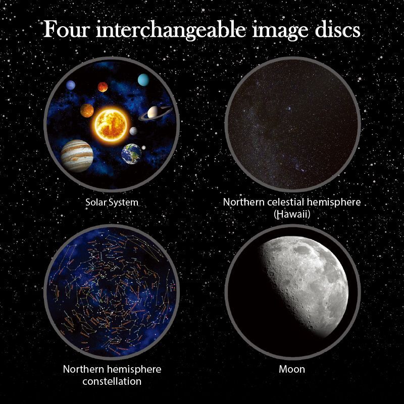 White and grey solar system star light projector with educational poster and interchangeable celestial discs — view 2