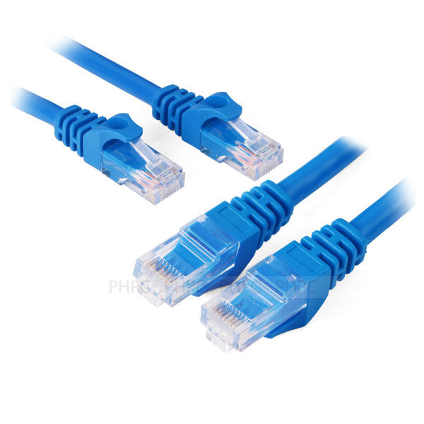 Blue 10 meter Cat6 UTP Ethernet cable coiled with standard RJ45 connectors on both ends — view 2
