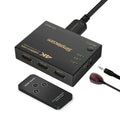 Ultra HD 3-way HDMI switch and remote control for 4K home theater media streaming systems