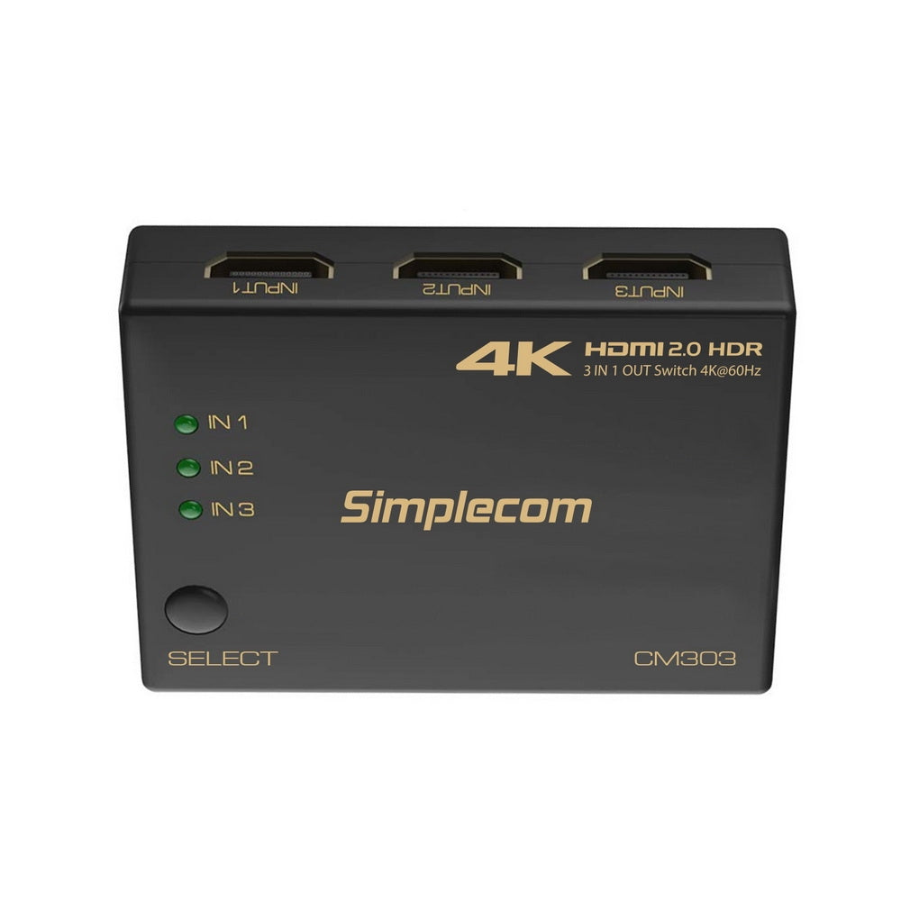 Ultra HD 3-way HDMI switch and remote control for 4K home theater media streaming systems — view 3