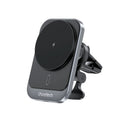 Black 15W magnetic wireless car charger and air vent phone holder with silicone finish