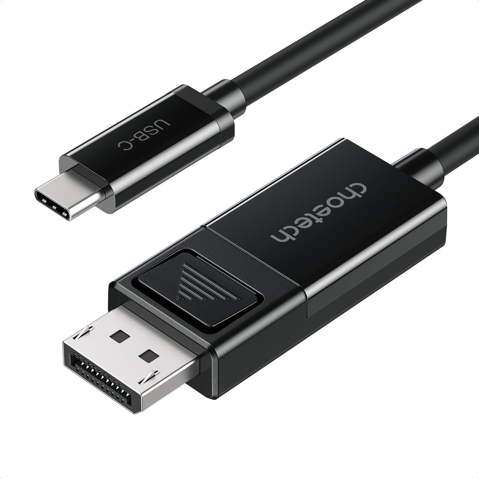 Black 1.8 meter 8K USB-C to DisplayPort cable coiled for portable laptop monitor connection