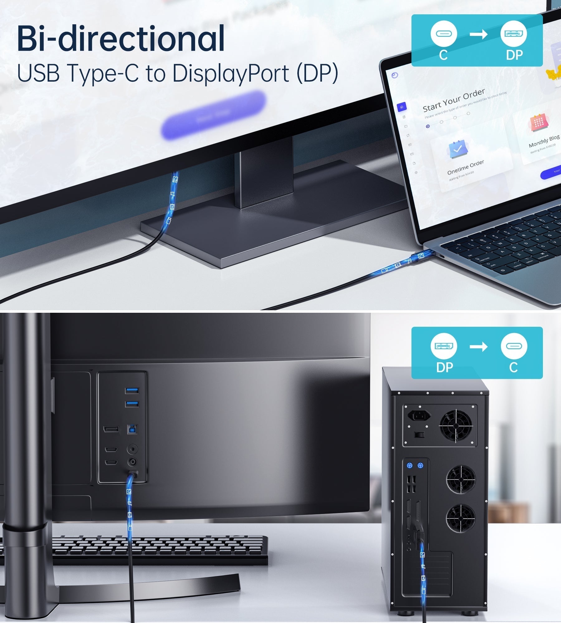 Black 1.8 meter 8K USB-C to DisplayPort cable coiled for portable laptop monitor connection — view 5