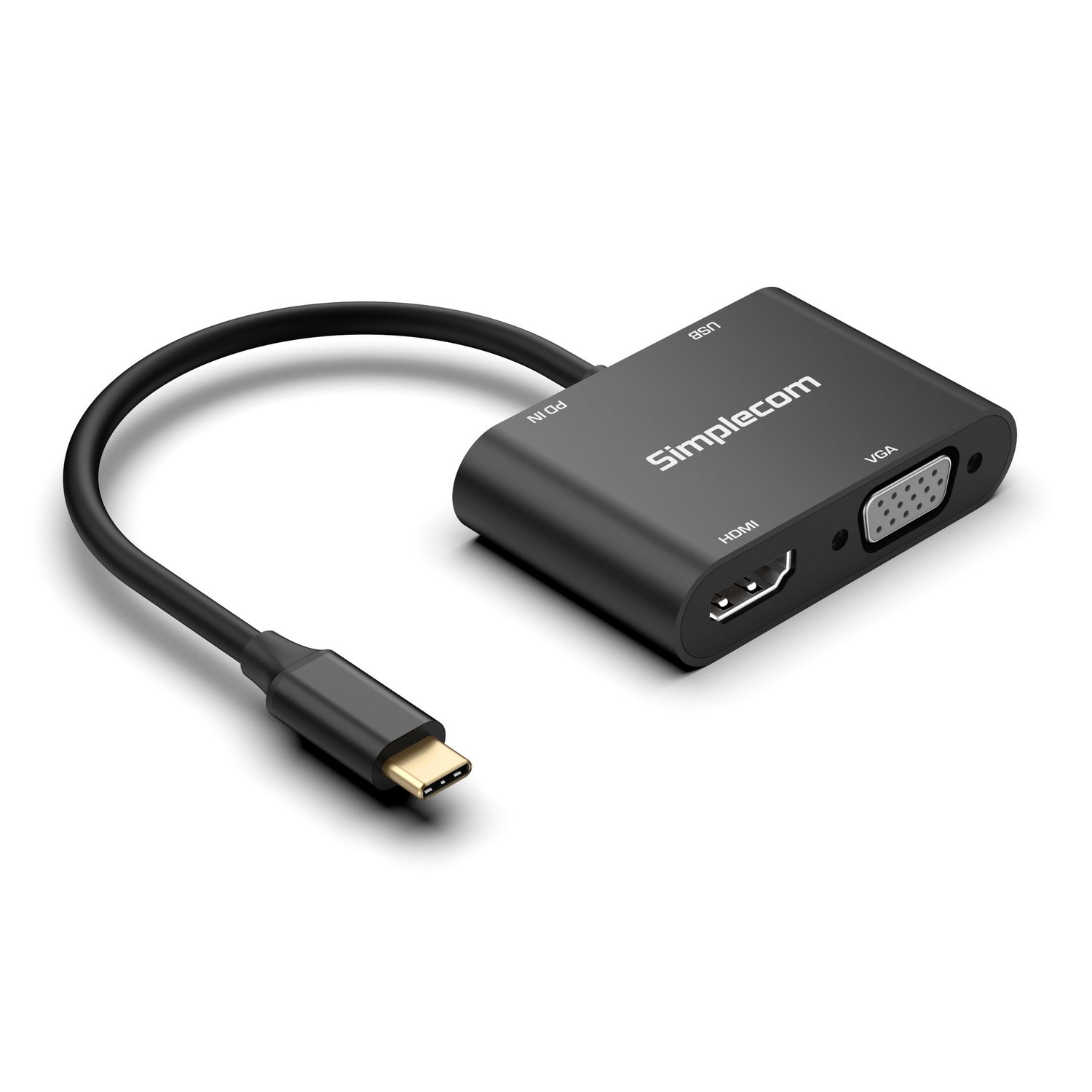 Sleek aluminum 4-in-1 USB-C multiport adapter with HDMI VGA and USB ports — view 2