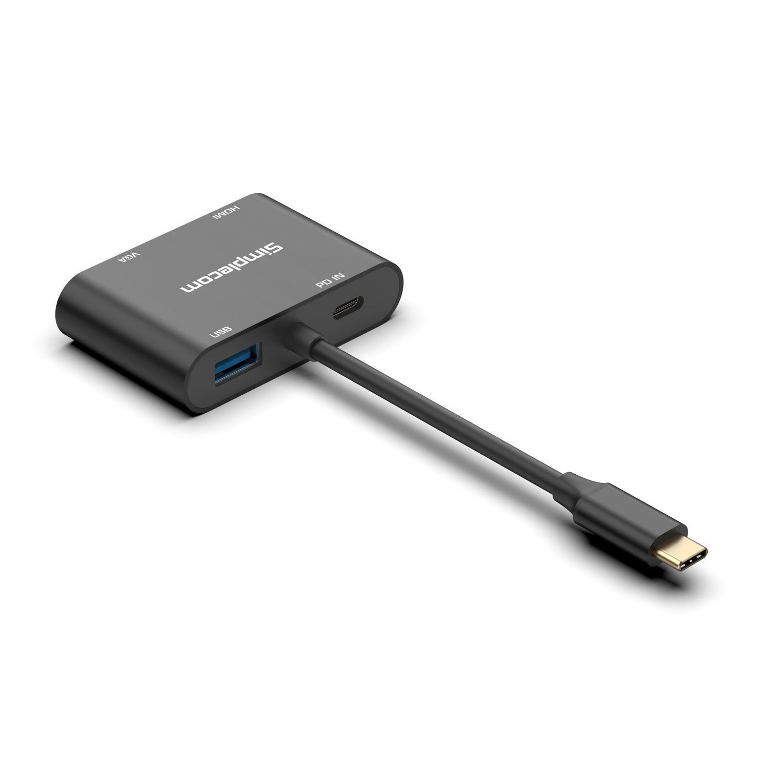 Sleek aluminum 4-in-1 USB-C multiport adapter with HDMI VGA and USB ports — view 3