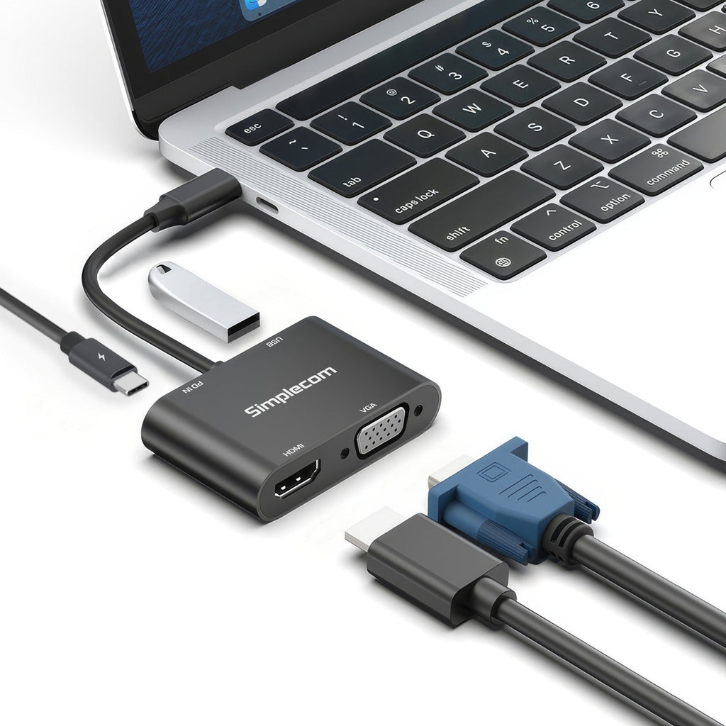 Sleek aluminum 4-in-1 USB-C multiport adapter with HDMI VGA and USB ports — view 4