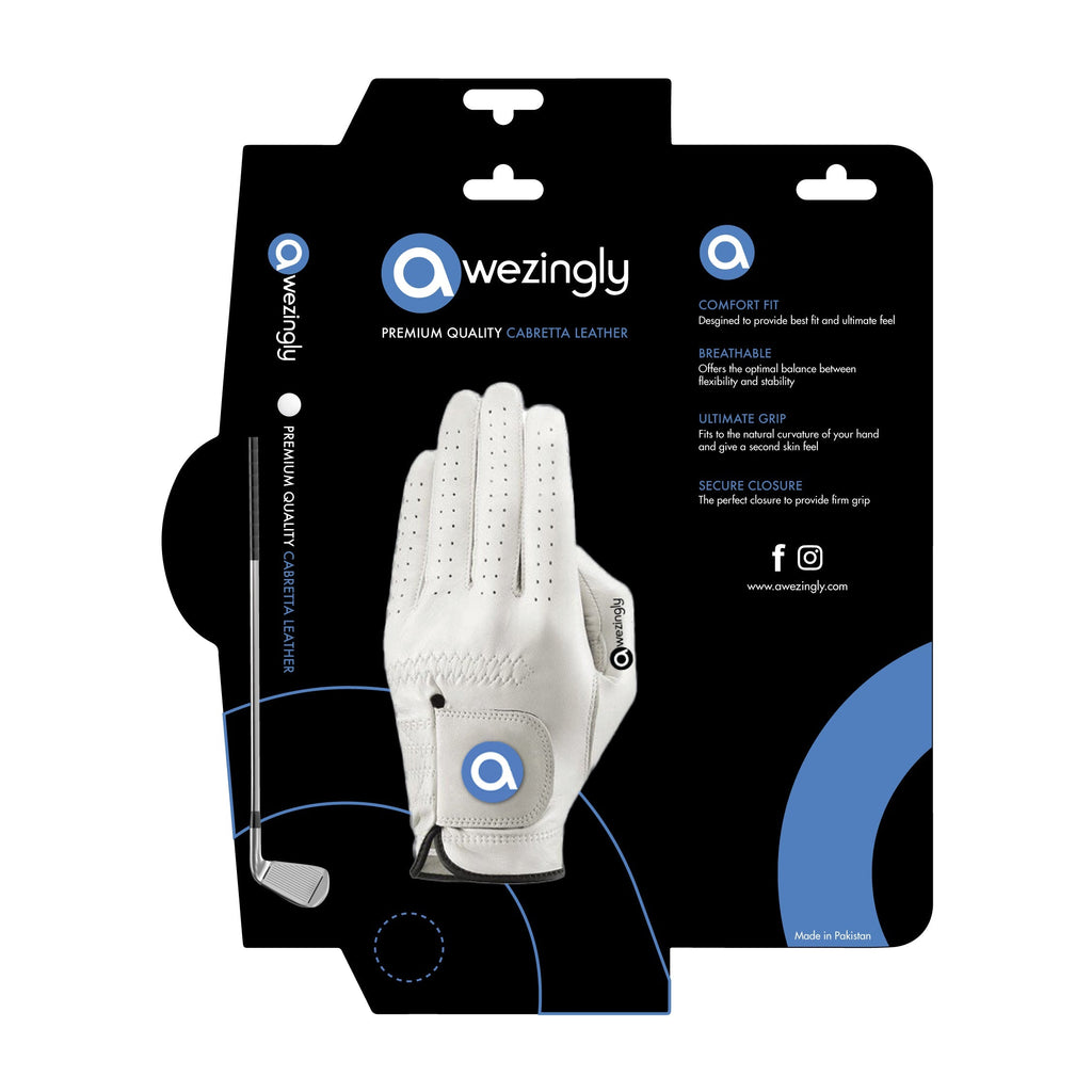 White NNEDSZ cabretta leather men's left hand golf glove with adjustable rexine strap. — view 2