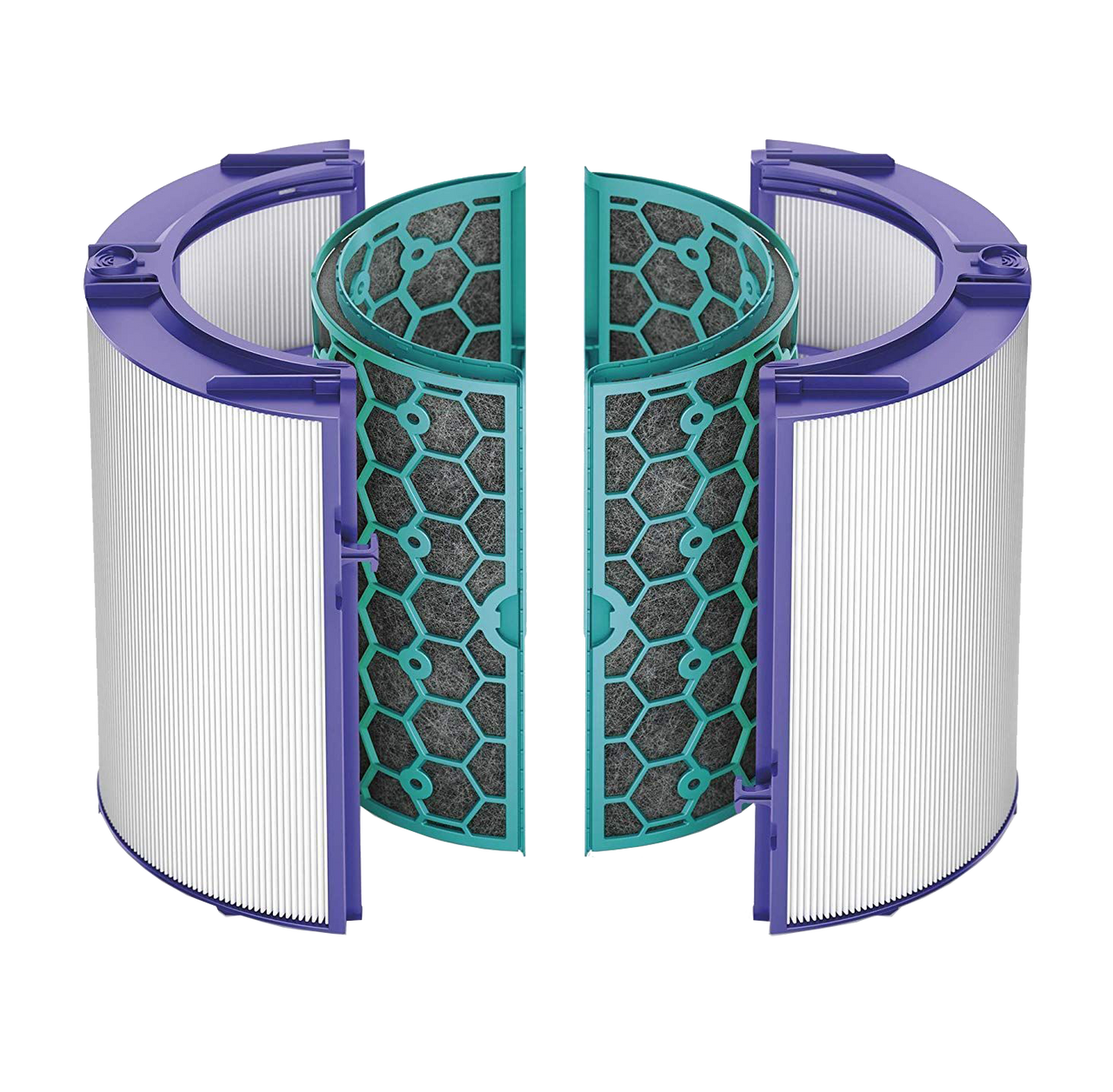 Glass HEPA and inner carbon air purifier replacement filter set displaying cylindrical dual filtration layers — view 3