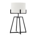 Modern Scandi dimmable table lamp with matte black metal base and cream linen drum shade