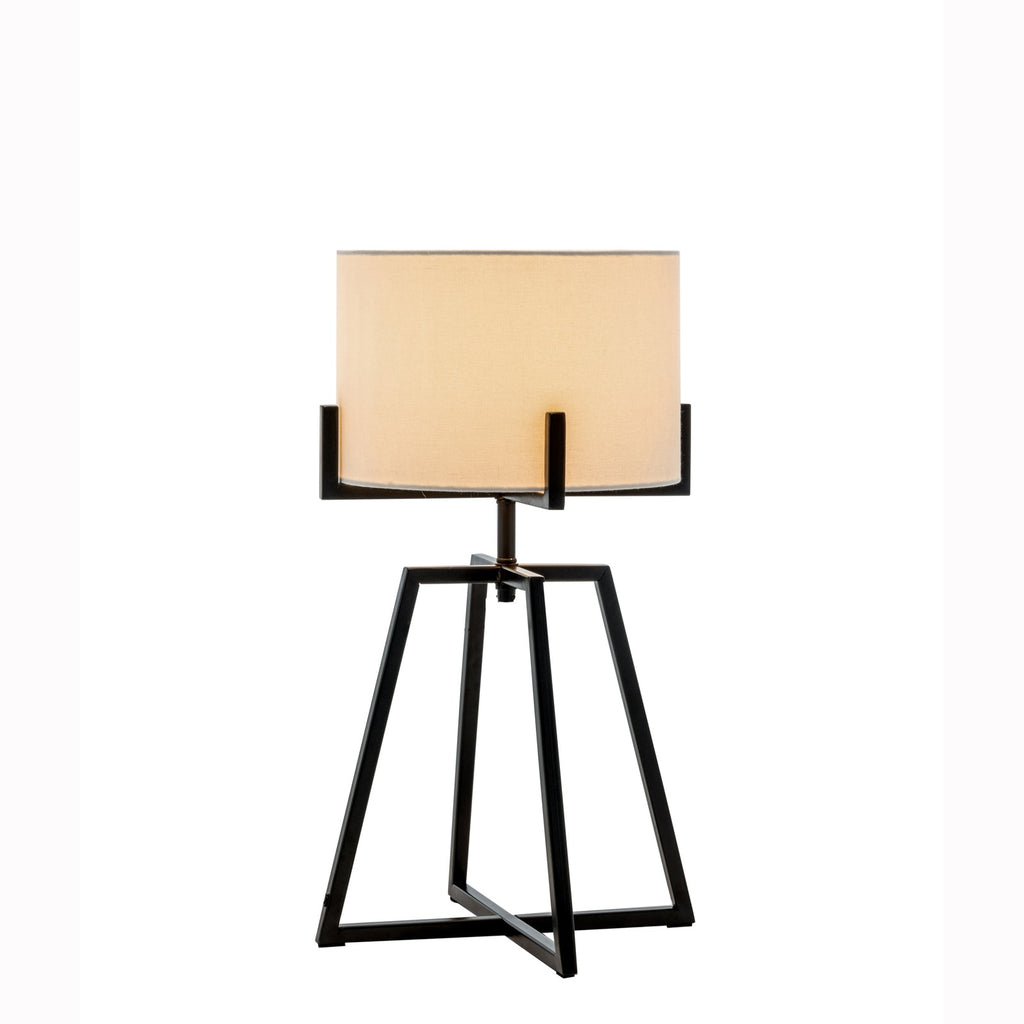 Modern Scandi dimmable table lamp with matte black metal base and cream linen drum shade — view 3