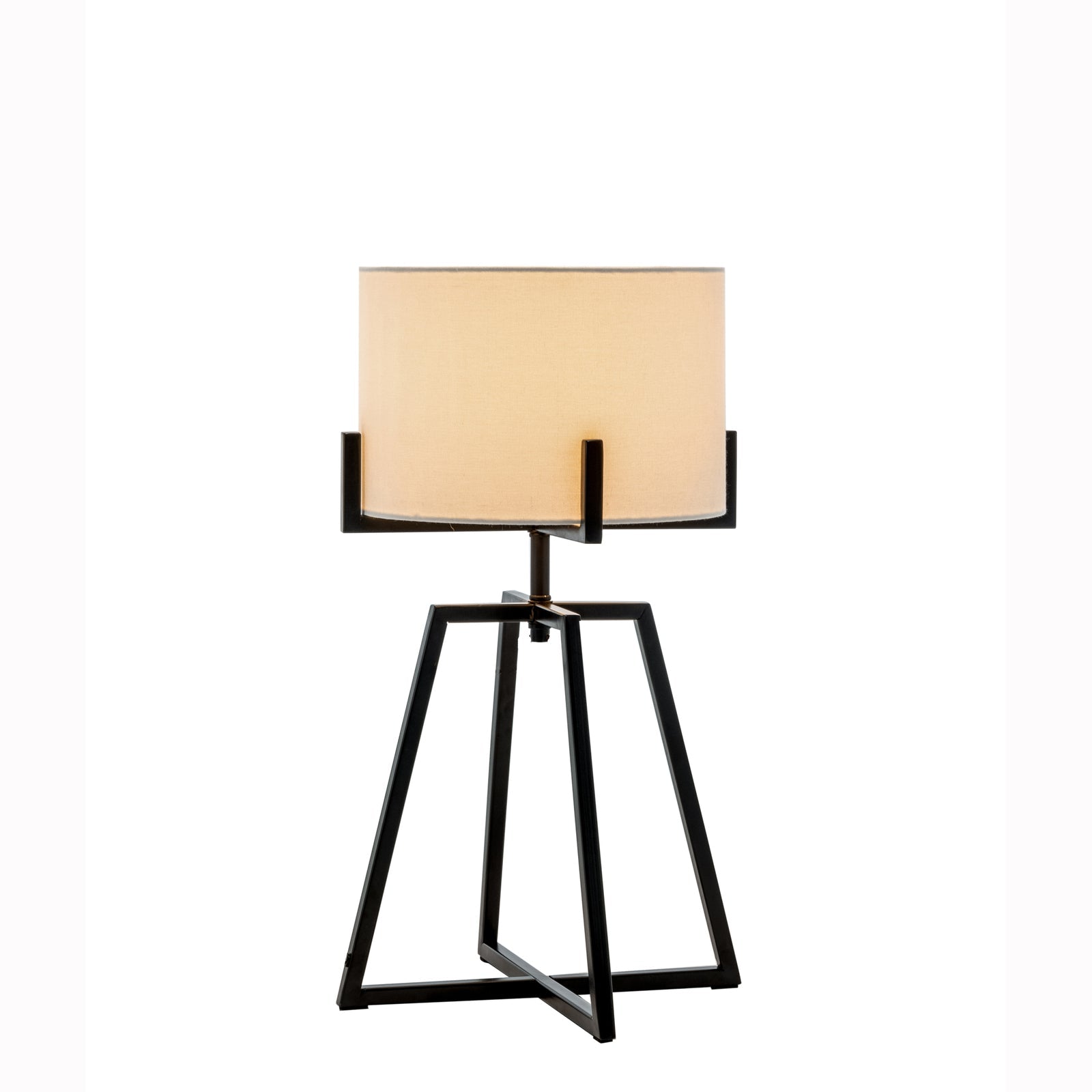 Modern Scandi dimmable table lamp with matte black metal base and cream linen drum shade — view 3