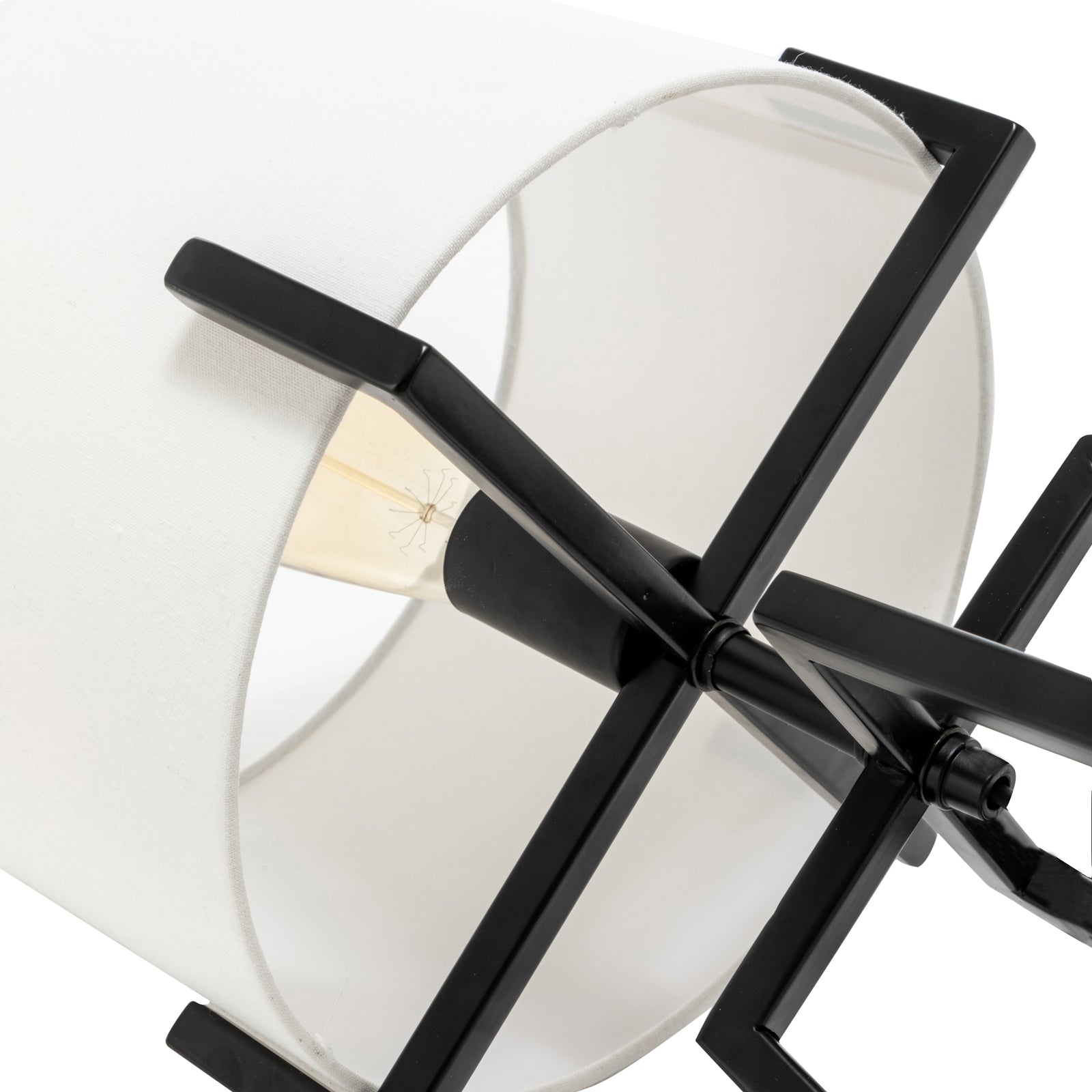 Modern Scandi dimmable table lamp with matte black metal base and cream linen drum shade — view 4