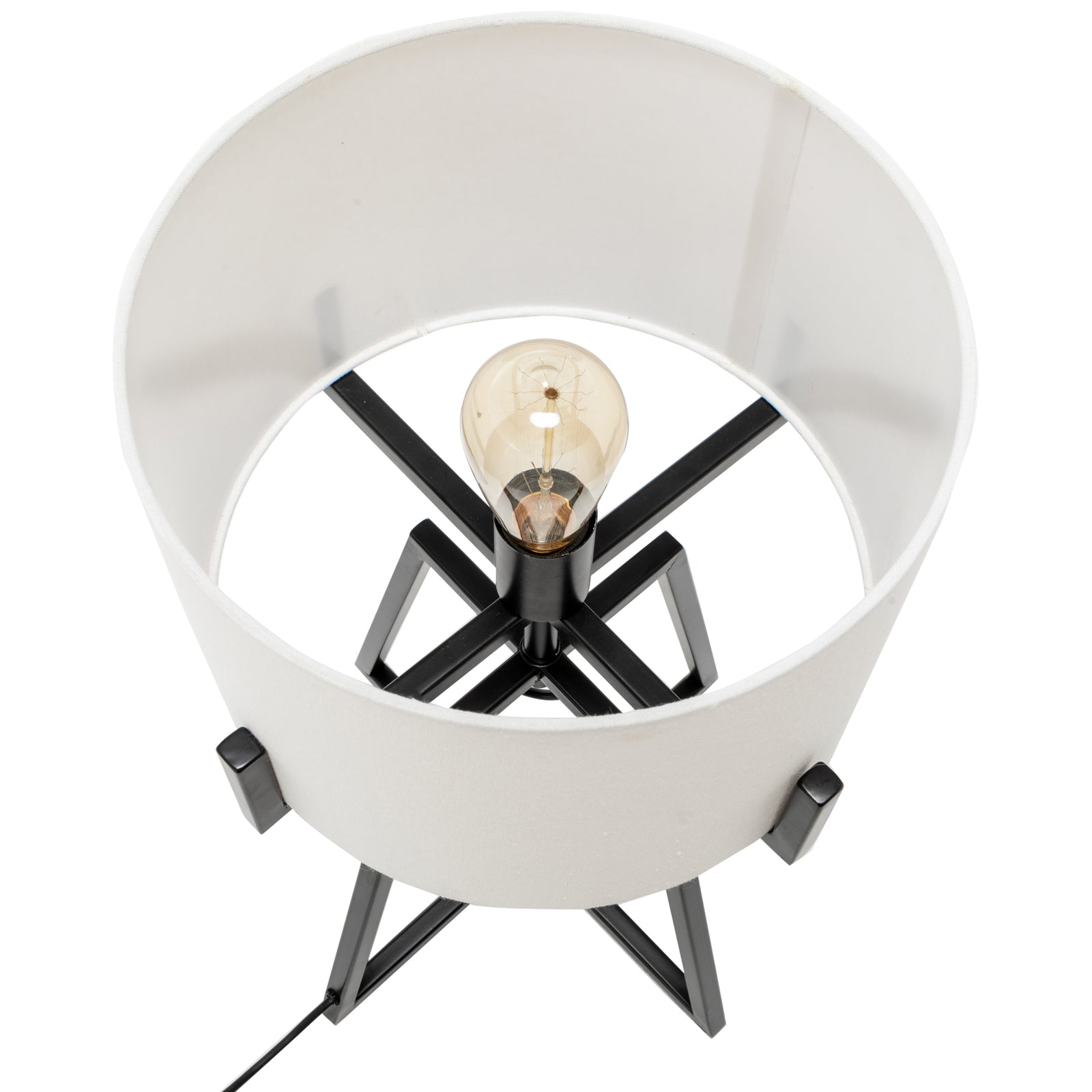 Modern Scandi dimmable table lamp with matte black metal base and cream linen drum shade — view 5