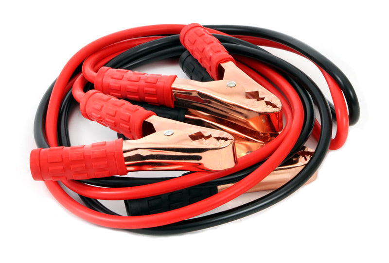 Heavy duty jumper cables with insulated clamps and protective black storage carry bag for car batteries