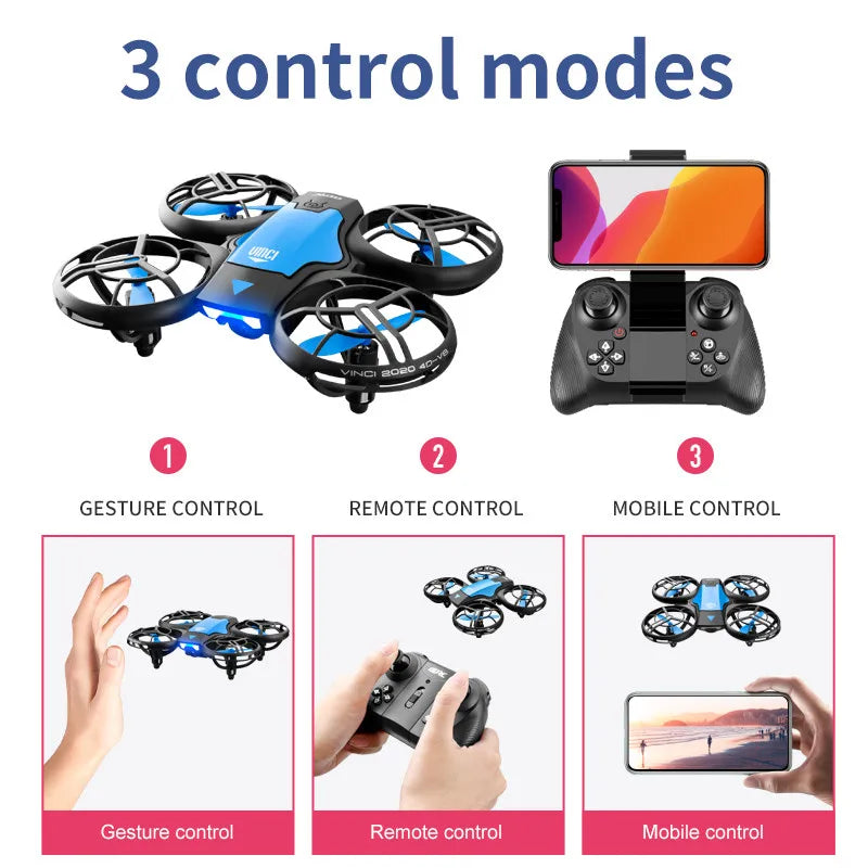 Compact 4K HD mini drone quadcopter with remote control and four spinning propellers — view 2