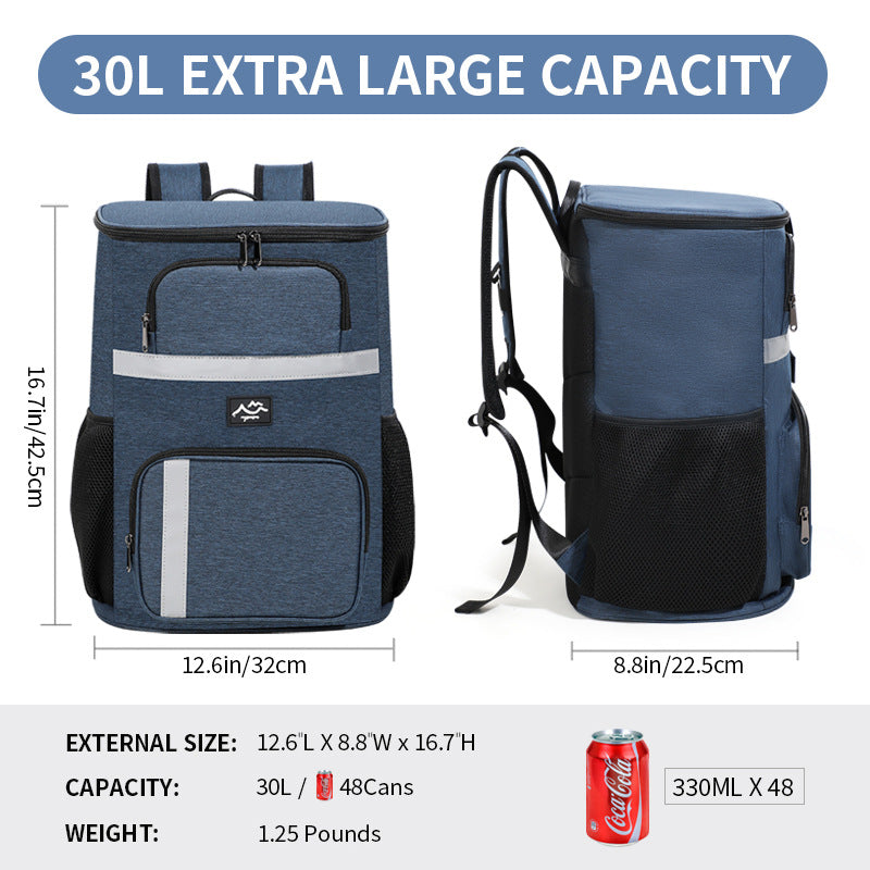 Black insulated cooler backpack with padded straps, mesh pockets, and built-in bottle opener — view 4