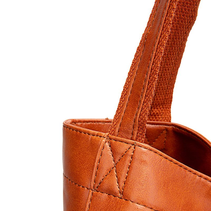 Black vintage genuine leather tote bag with reinforced shoulder straps for everyday use — view 4