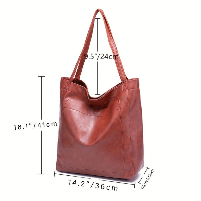 Black vintage genuine leather tote bag with reinforced shoulder straps for everyday use — view 5