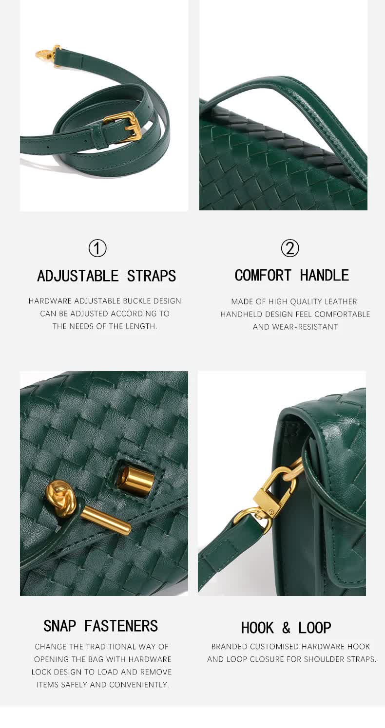 Gold woven PU leather evening clutch baguette bag with top handle and adjustable shoulder strap — view 2