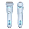 Blue 2-in-1 electric razor for women with interchangeable facial and body trimmer heads