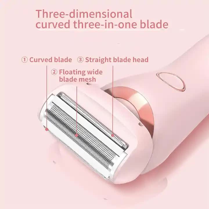 Blue 2-in-1 electric razor for women with interchangeable facial and body trimmer heads — view 3