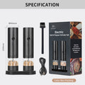 Sleek electric salt and pepper grinder set with transparent spice chambers and USB charging port