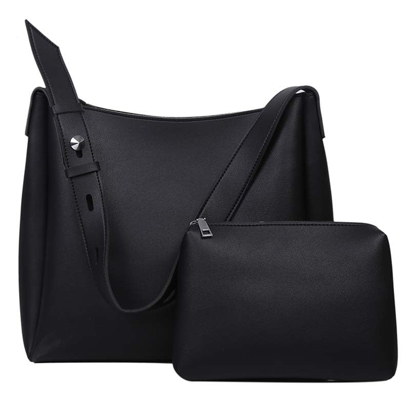 NNEDSZ Black 2-Piece Women's Bucket Bag Set - Vintage Large Capacity Shoulder Tote & Crossbody Bag (Commuter Style)