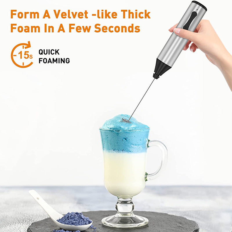 Rechargeable electric milk frother with stainless steel whisk and ergonomic handle for coffee and baking — view 4