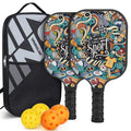 Vibrant graffiti design fiberglass pickleball paddle set with four balls and black storage bag