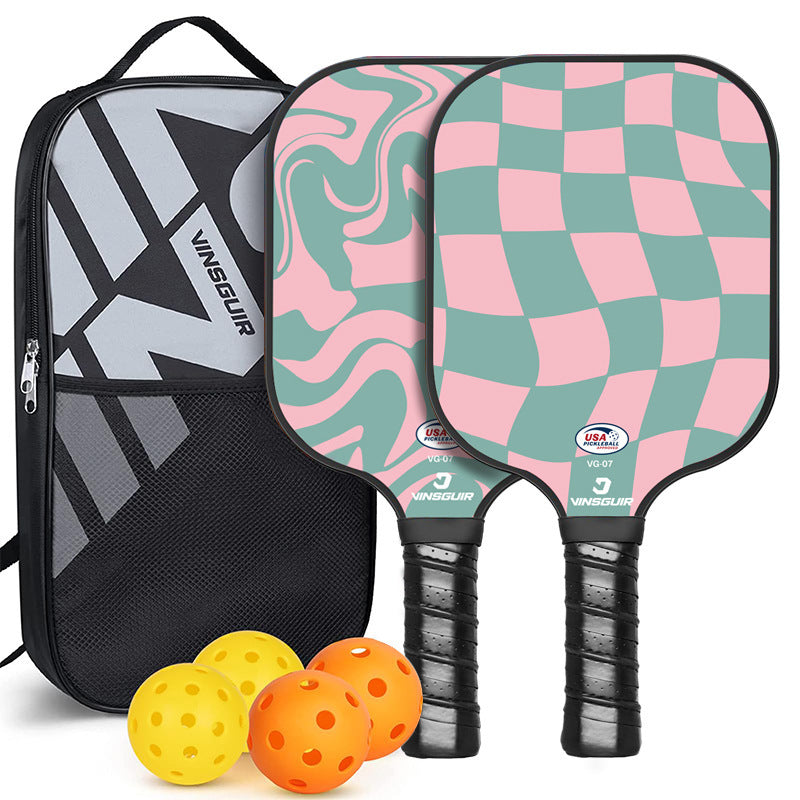 Bubble Hall fiberglass pickleball paddle set with vibrant design, two racquets, four balls, and storage bag