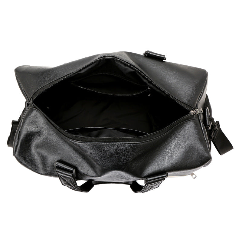 Brown PU leather men's gym and travel duffel bag with detachable shoulder strap and side handles — view 4