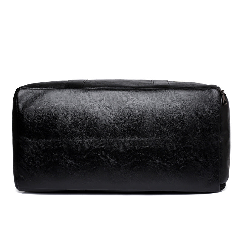 Brown PU leather men's gym and travel duffel bag with detachable shoulder strap and side handles — view 5