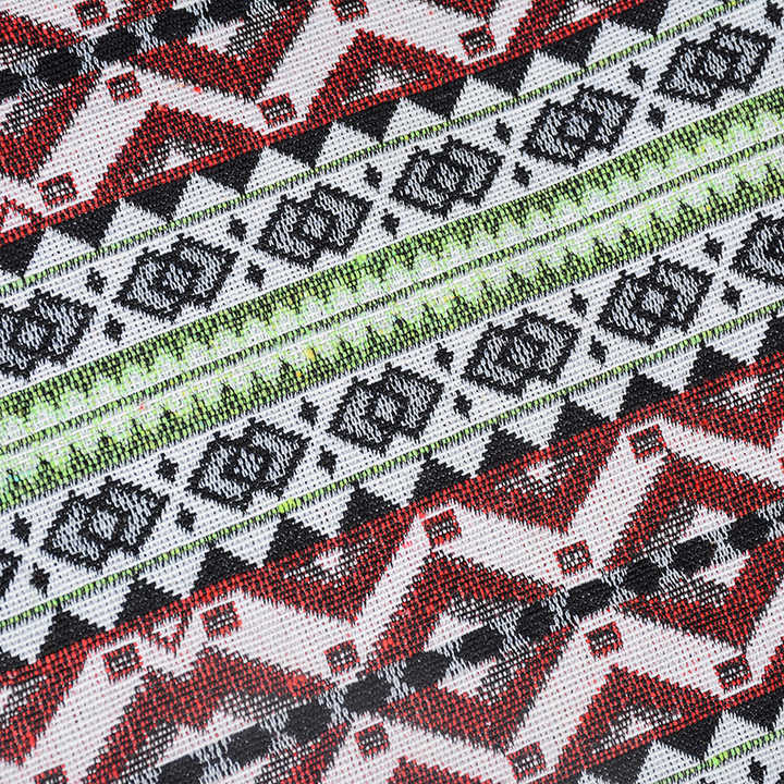 Bohemian canvas backpack featuring a colorful vintage tribal diamond pattern and faux leather straps — view 4