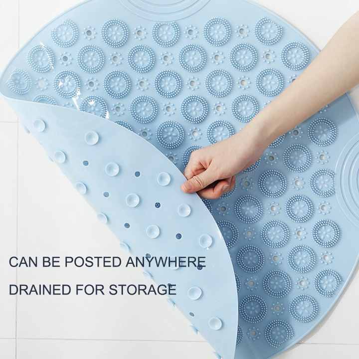 Pink round silicone foot scrubber mat with soft massage bristles for shower floors and bathtubs — view 3