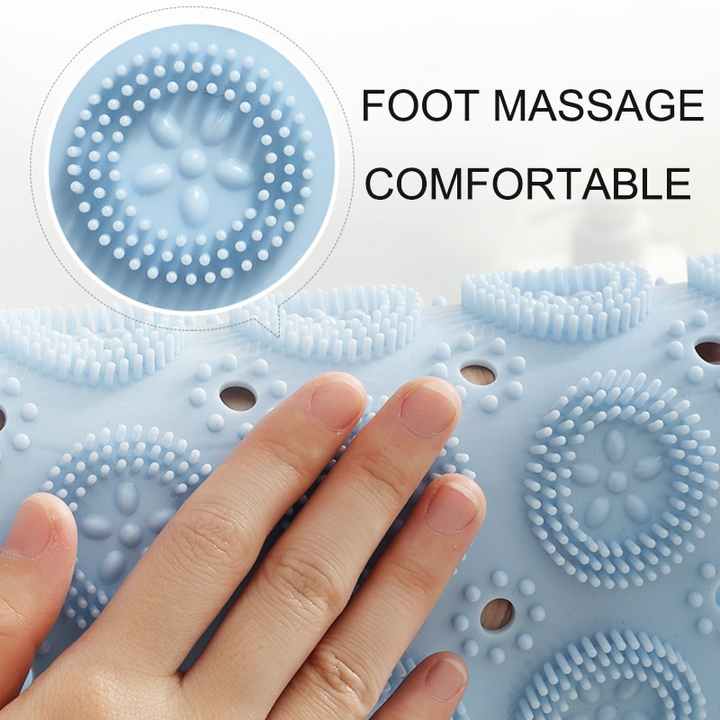 Round blue silicone non-slip foot scrubber mat with soft massage bristles for the shower — view 2