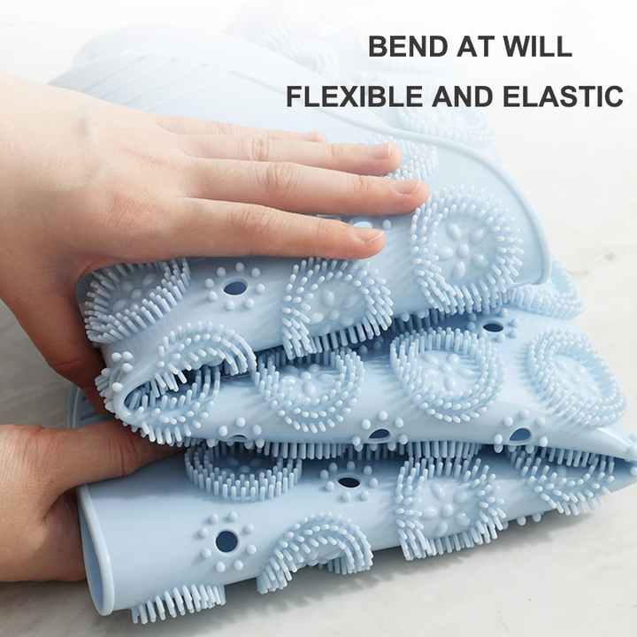 Round blue silicone non-slip foot scrubber mat with soft massage bristles for the shower — view 4
