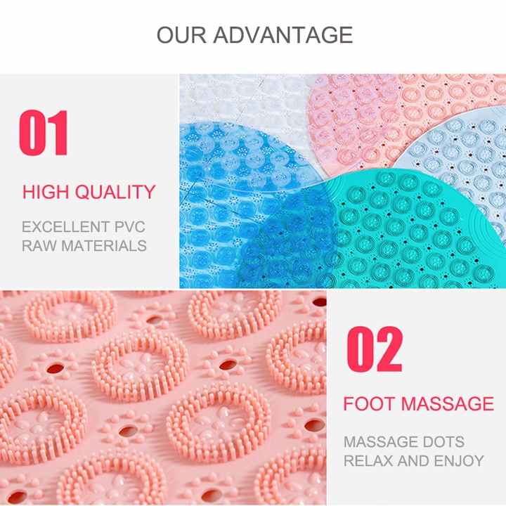 Round blue silicone non-slip foot scrubber mat with soft massage bristles for the shower — view 5
