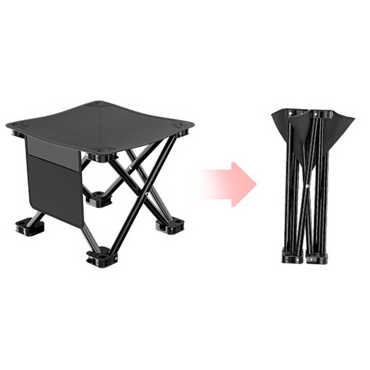 Black portable outdoor folding stool with metal frame and heavy duty fabric for camping and picnics — view 3