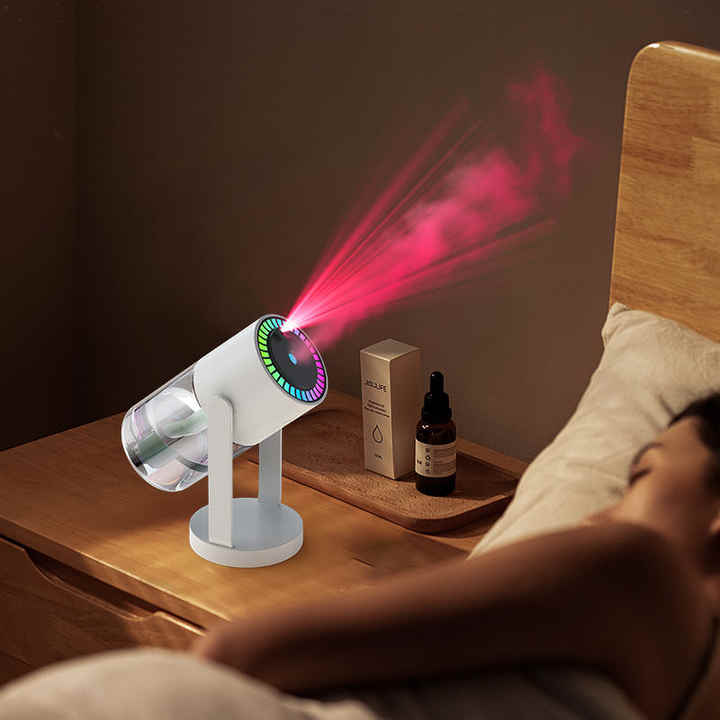 White portable ultrasonic mist humidifier and starry sky projector for home and car — view 2