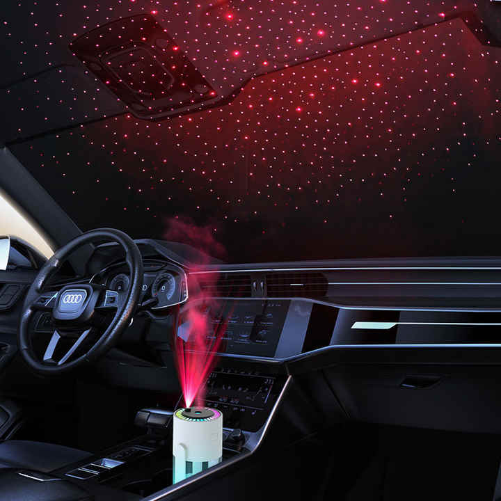 White portable ultrasonic mist humidifier and starry sky projector for home and car — view 3