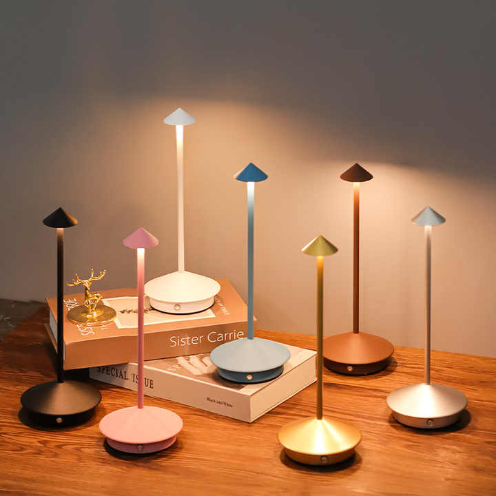 White minimalist aluminum mushroom LED night light with anti slip base and touch control — view 2