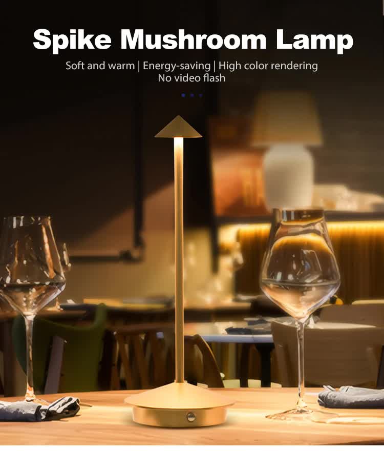 White minimalist aluminum mushroom LED night light with anti slip base and touch control — view 3