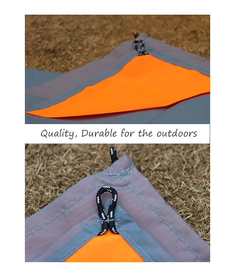 Green and grey waterproof portable camping mat folded out for outdoor picnic and beach use — view 2