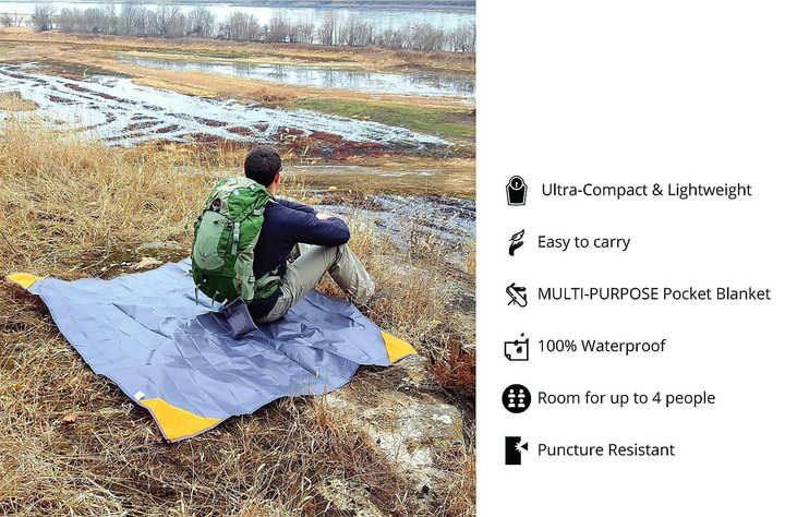 Green and grey waterproof portable camping mat folded out for outdoor picnic and beach use — view 5
