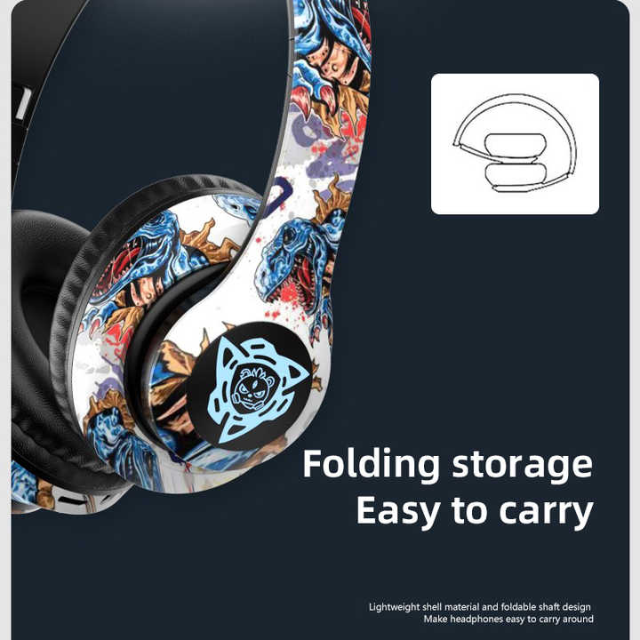 Wireless over-ear Bluetooth headphones featuring a vibrant graffiti pattern and soft comfortable ear cushions — view 3