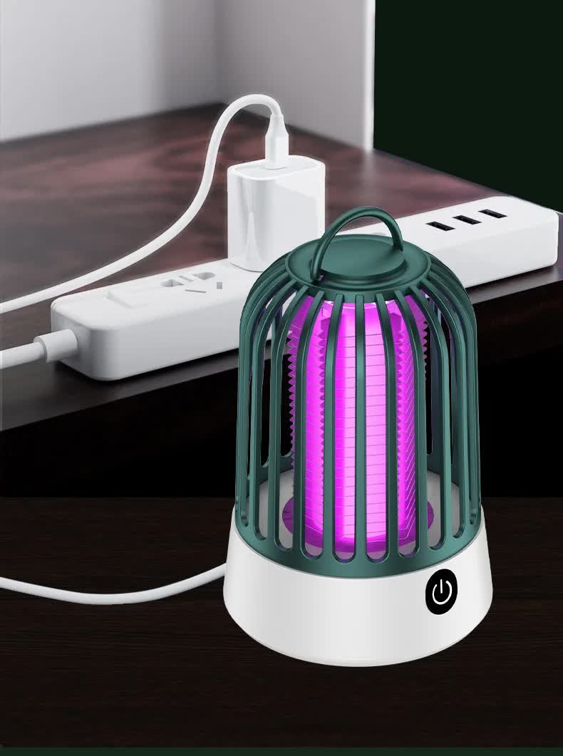 Yellow electric mosquito killer lamp, compact portable bug zapper with internal UV light grid. — view 4