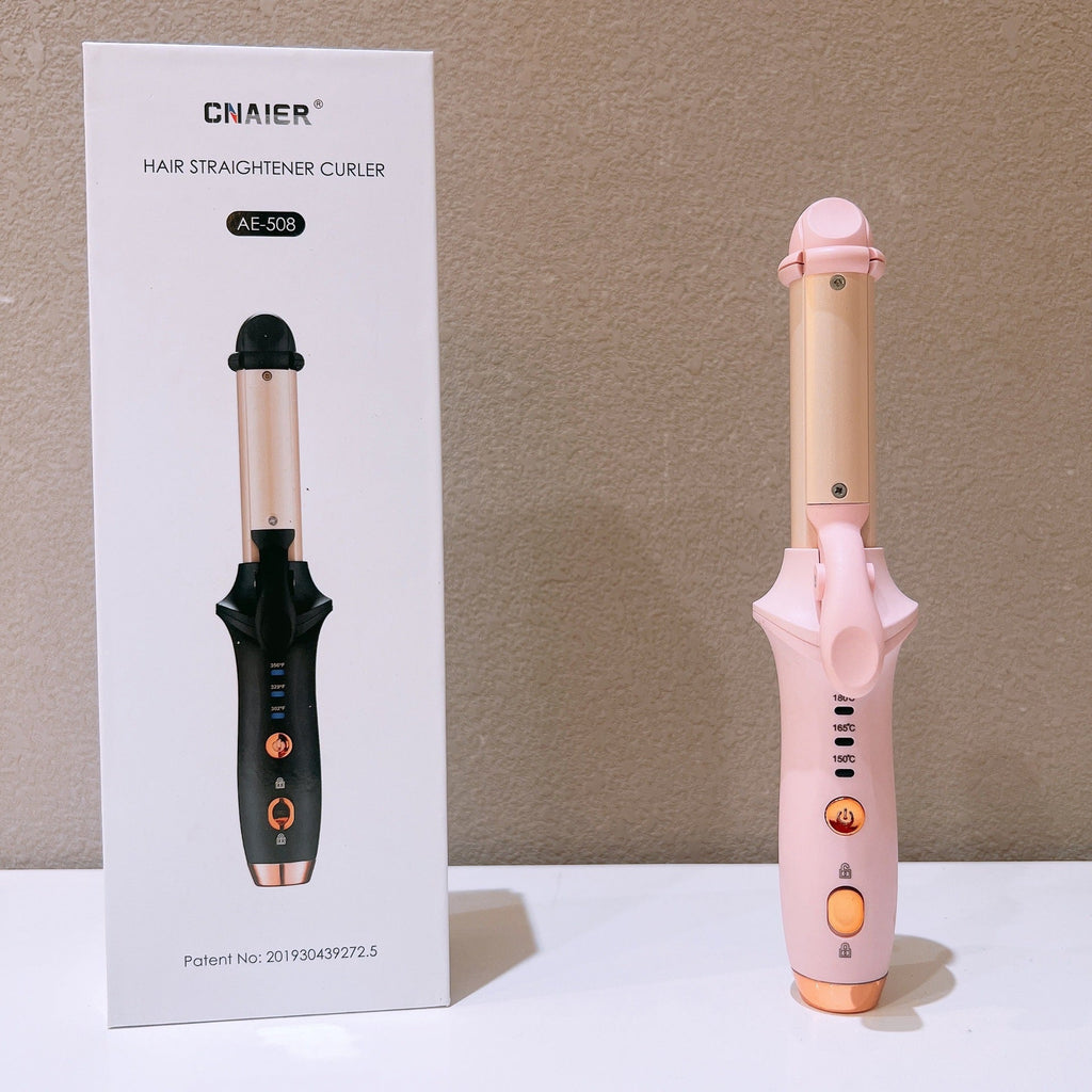 Pink mini cordless hair curler, compact handheld portable styling tool made of heat resistant material
