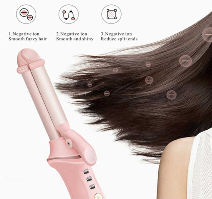 Pink mini cordless hair curler, compact handheld portable styling tool made of heat resistant material — view 2
