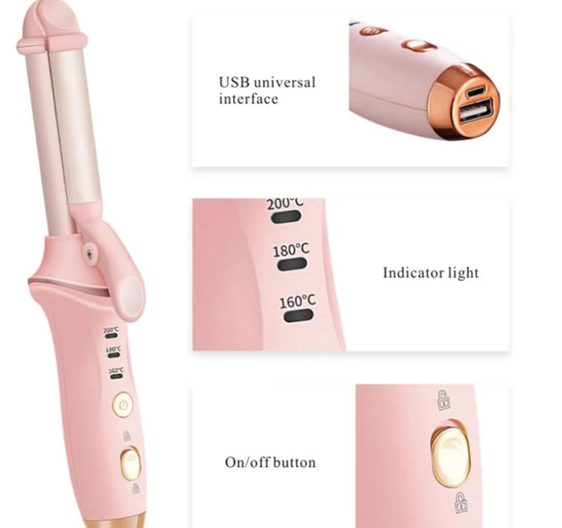 Pink mini cordless hair curler, compact handheld portable styling tool made of heat resistant material — view 4