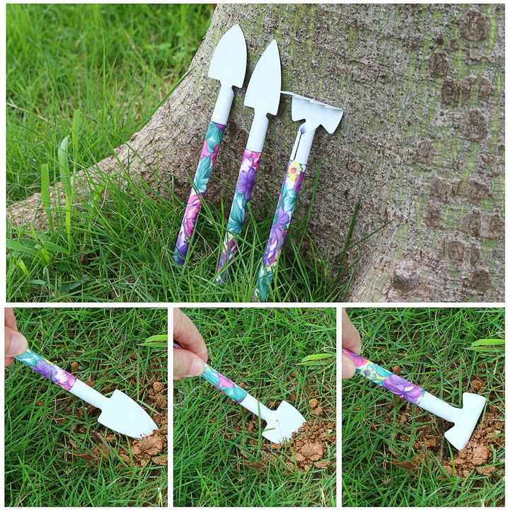 Green 5-piece compact gardening tool set in a durable carrying case with stainless steel trowels — view 3